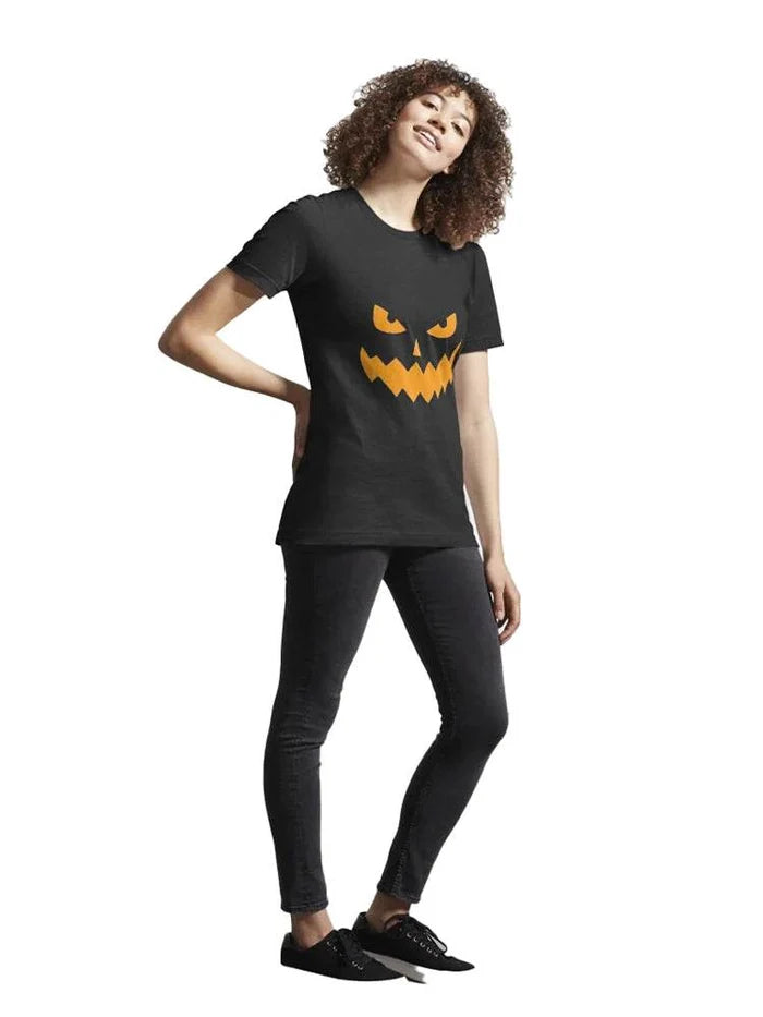 Halloween Pumpkin Style Women's Black T-Shirt - thefancydress.co.uk