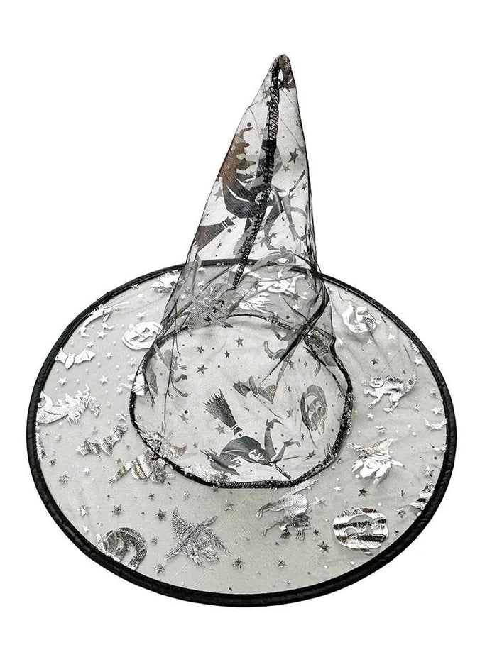 Halloween Silver & Golden Prints Witch Hat - thefancydress.co.uk