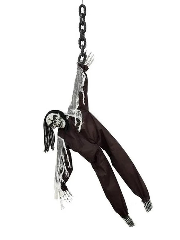 Wicked Fun Halloween hanging decorations featuring a spooky skeleton figure suspended by a chain