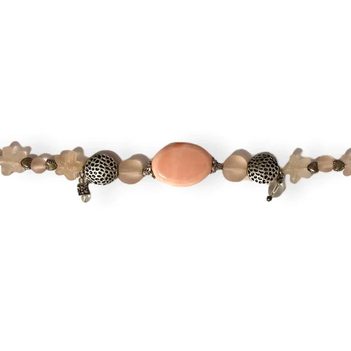 Handcrafted Antique Silver Peach Stone Toggle Bracelet - Wild Time Fashion