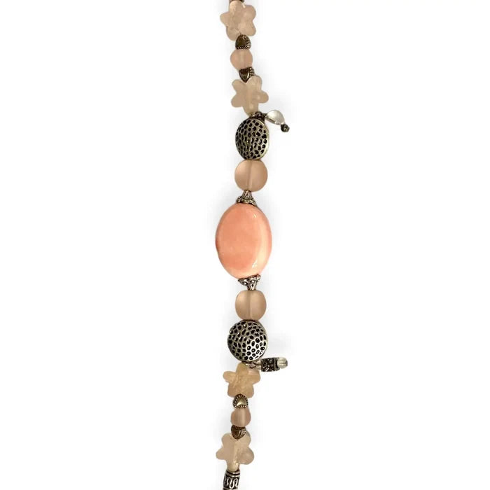 Handcrafted Antique Silver Peach Stone Toggle Bracelet - Wild Time Fashion