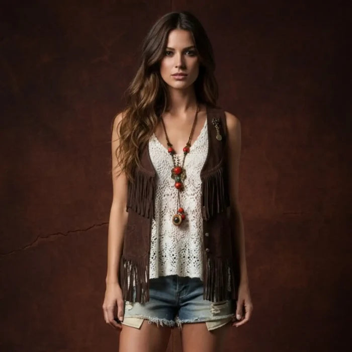 Handcrafted ceramic beaded tassel necklace with wood accents, bronze filigree and adjustable rope cord 34