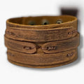 Handcrafted Leather Weaved Cuff Bracelet in brown with braided distressed crisscross design and snap closure