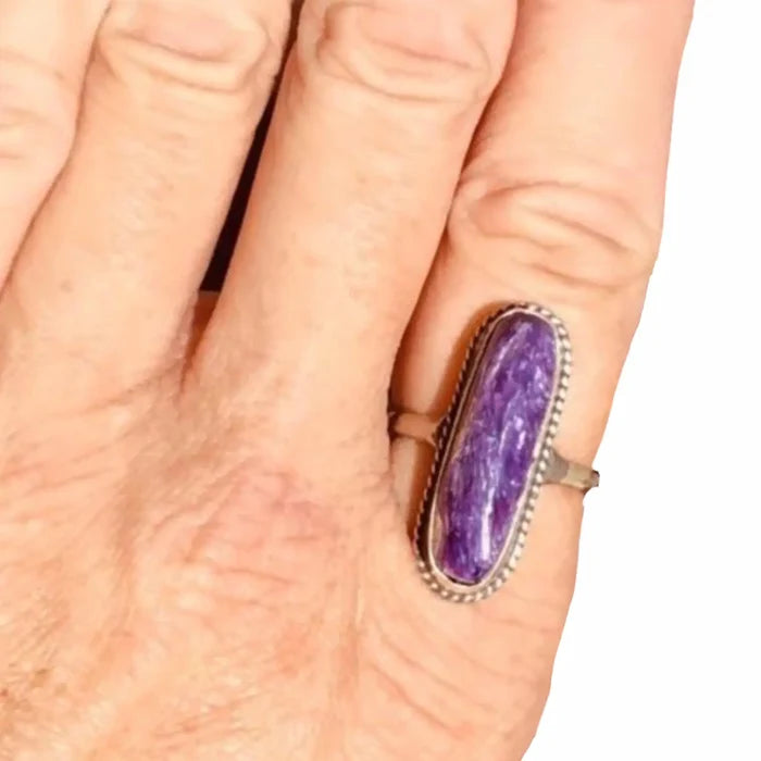 Handmade Natural Purple Charoite Ring - 8.5 / Purple / Female - Women’s Rings