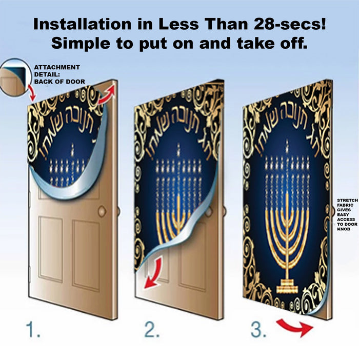 DoorFoto Door Cover Happy Hanukkah Star of David