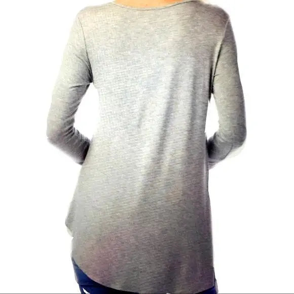 Women's Heather Gray Lace-Up V-Neck Top | Lightweight, Comfortable, and Versatile for Year-Round Style - Wild Time Fashion
