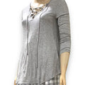 Heather Gray Lace-Up V-Neck Top - Wild Time Fashion