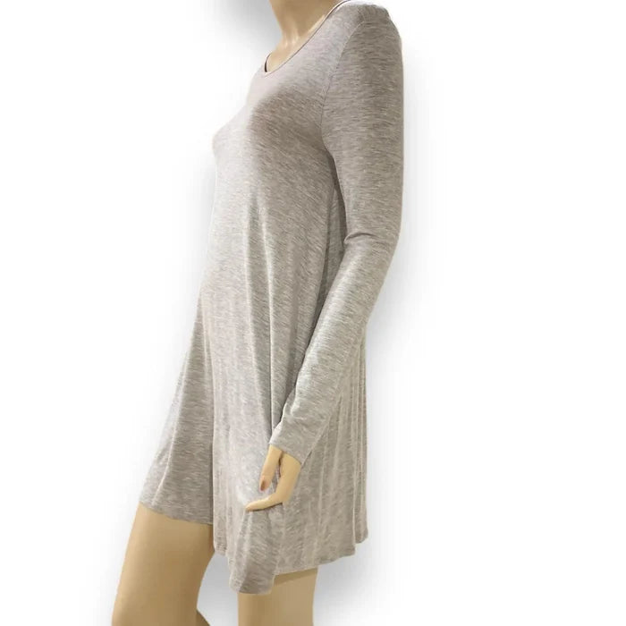 Heather Gray Long Sleeve Tunic Dress Top- Wild Time Fashion