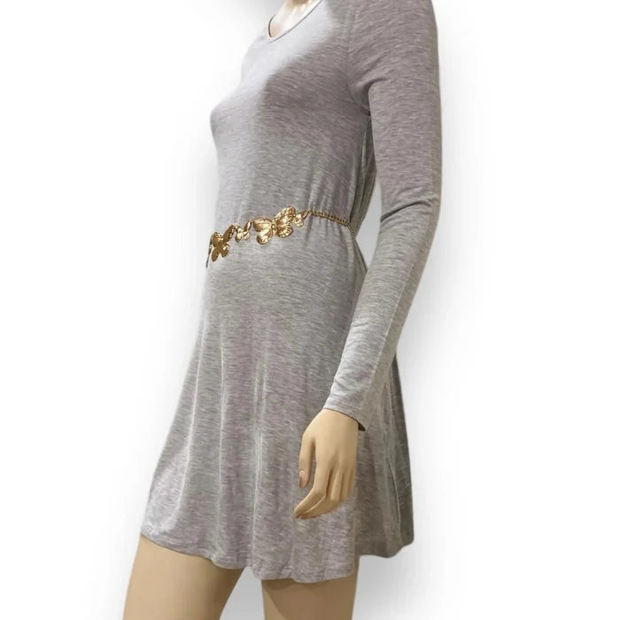 Heather Gray Long Sleeve Tunic Dress Top- Wild Time Fashion