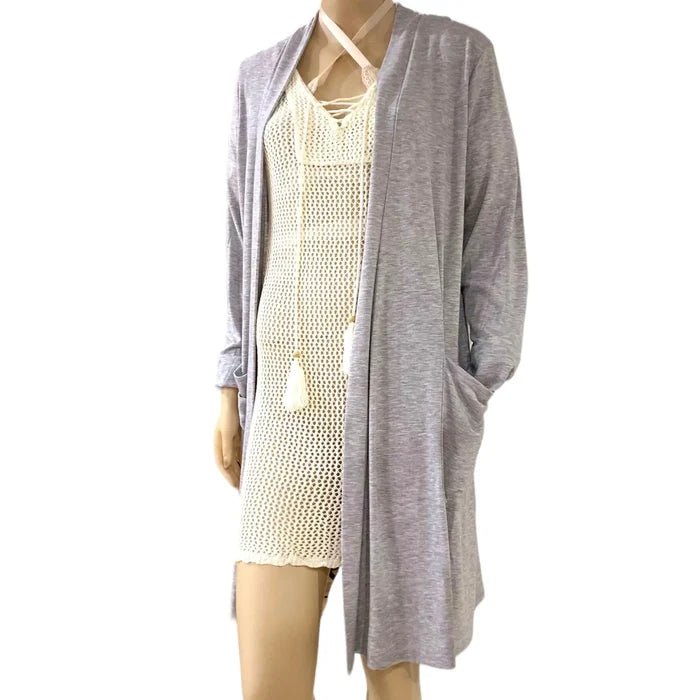 Heather Gray Thigh Length Cardigan-Wild Time Fashion