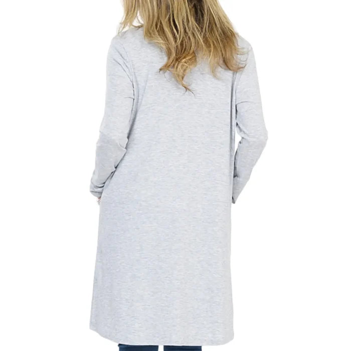 Heather Gray Thigh Length Cardigan-Wild Time Fashion
