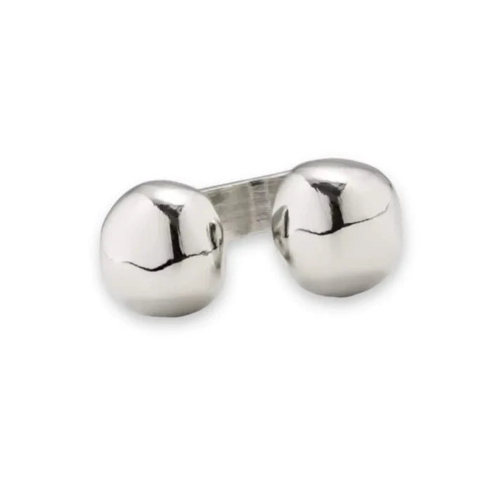 Heavy Metal Silver Cuff Ring stainless steel double metal orbs open band unisex style