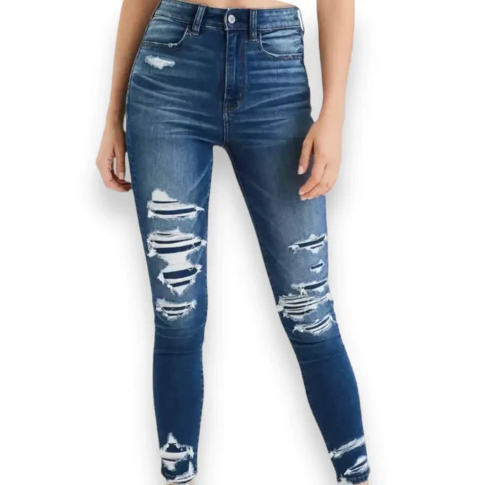 High Waist Distressed Denim Skinny Jeans