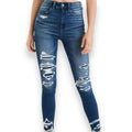 High Waist Distressed Denim Skinny Jeans