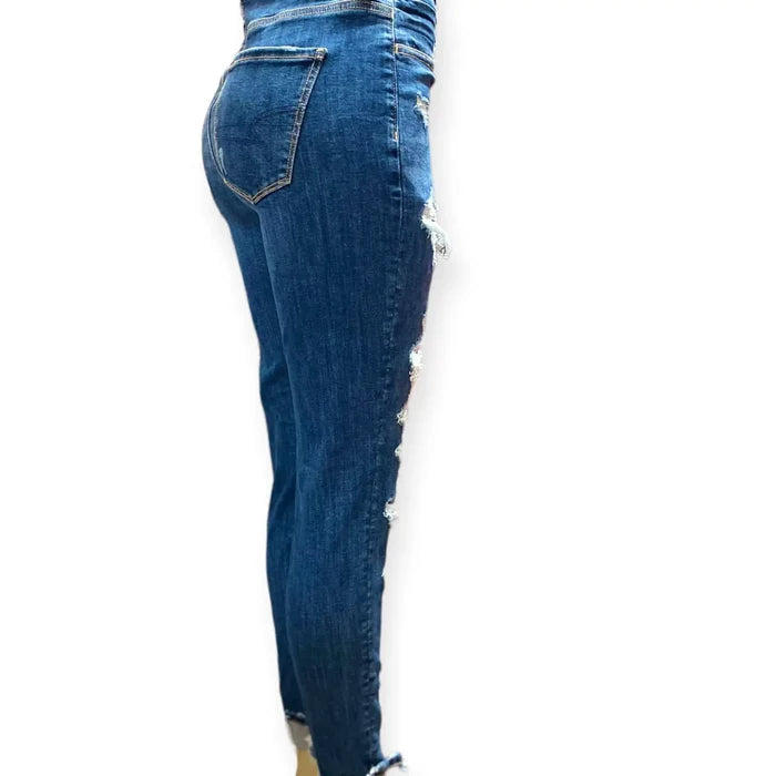 High Waisted Distressed Denim Skinny Jeans