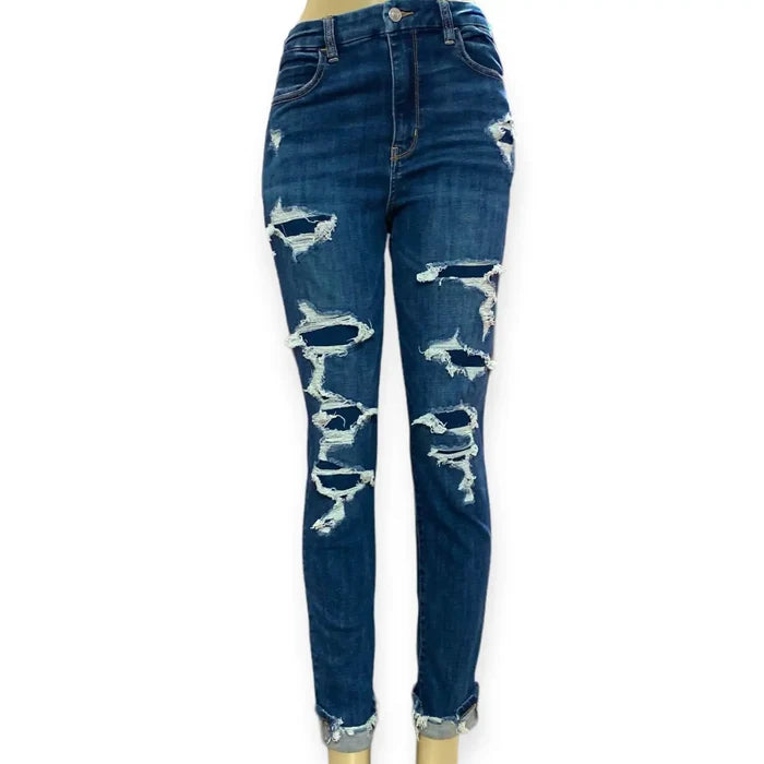 High Waist Distressed Denim Skinny Jeans