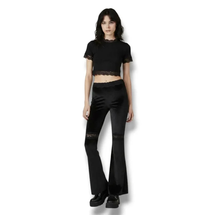 High Waisted Black Velvet Flare Pants - Black / Large / Female - Bell Bottoms Pants