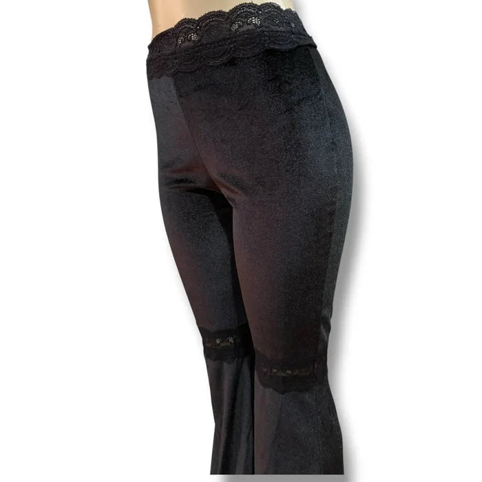 High Waisted Black Velvet Flare Pants - Black / Large / Female - Bell Bottoms Pants