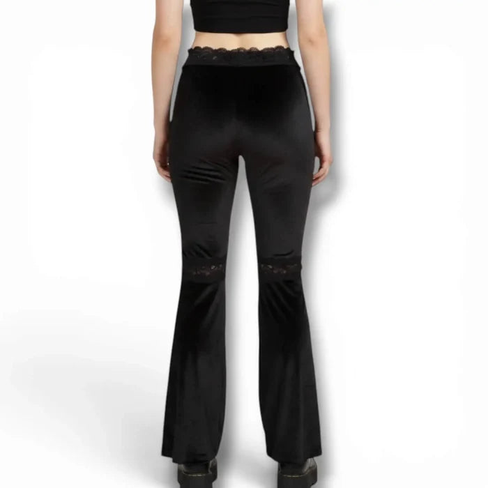 High Waisted Black Velvet Flare Pants - Black / Large / Female - Bell Bottoms Pants