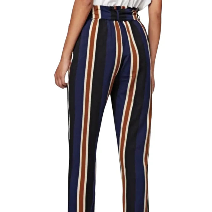 High Waisted Elongated Bold Striped Pants Navy Black Rust White Cropped Medium