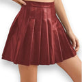 High Waisted Faux Leather Pleated Mini Skirt