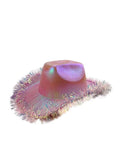 Holographic Glitter Cowboy Hats with Tinsel & Trim - thefancydress.co.uk