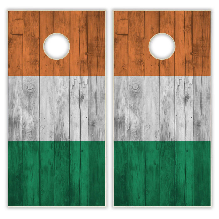 Ireland Flag Cornhole Set - Distressed Wood