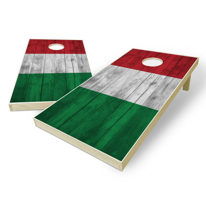 Italy Flag Cornhole Set - Distressed Wood