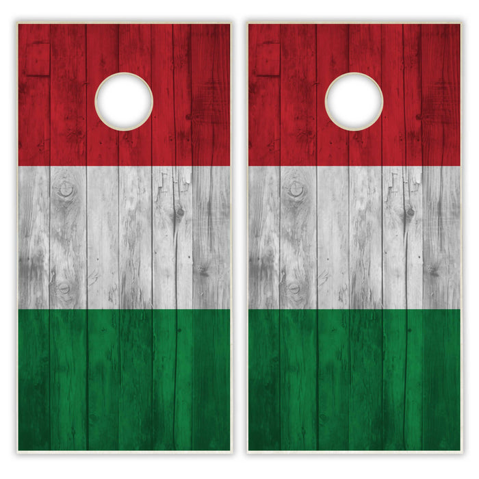 Italy Flag Cornhole Set - Distressed Wood