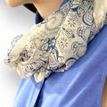 Blue Floral Print Long Scarf neck wrap, waist sash, headscarf, and more one size