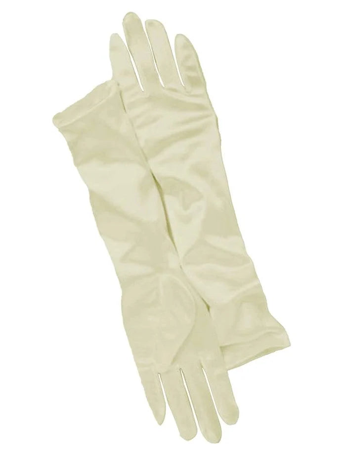 Ivory Long Satin Gloves - thefancydress.co.uk