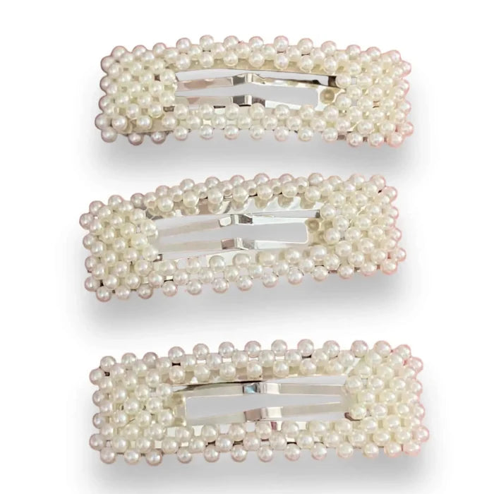 Stunning Oversized Rectangle Pearl Hair Clips - Set of 4 - Wild Time Fashion