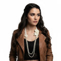 Ivory Pearl Long Necklace Floral Corsage - ivory / One Size / Female - Women’s Necklaces