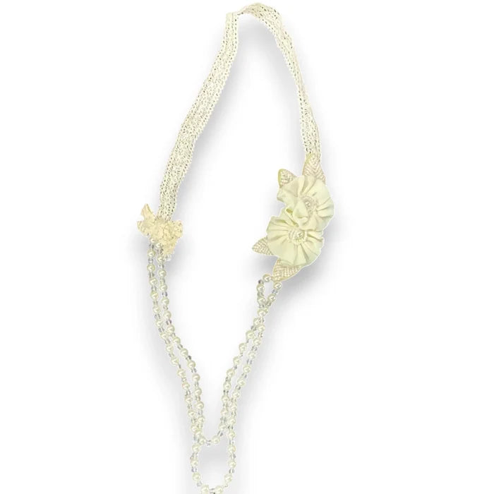 Ivory Pearl Long Necklace Floral Corsage - ivory / One Size / Female - Women’s Necklaces