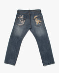 Japanese Repro Denim Jeans, Ann Do, Embroidered Koi and Floral Lining - 38"
