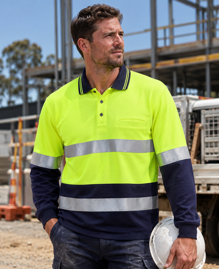 JBs 6HMCB Hi Vis L/s Cotton Back Taped Polo