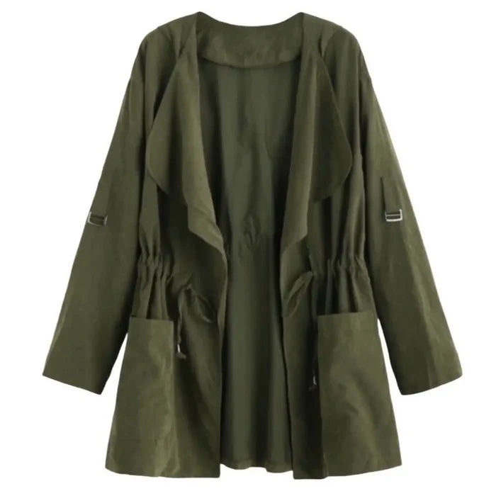 Khaki Draped Drawstring Lightweight Jacket