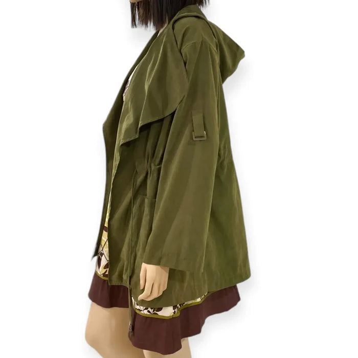 Khaki Draped Drawstring Lightweight Jacket.