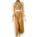Khaki Tan Crop Top & Wide Leg Pants Outfit