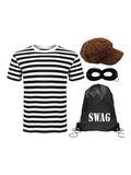 Kids 4Pcs Robber Costume Set– Striped Burglar Costume for Children's - thefancydress.co.uk