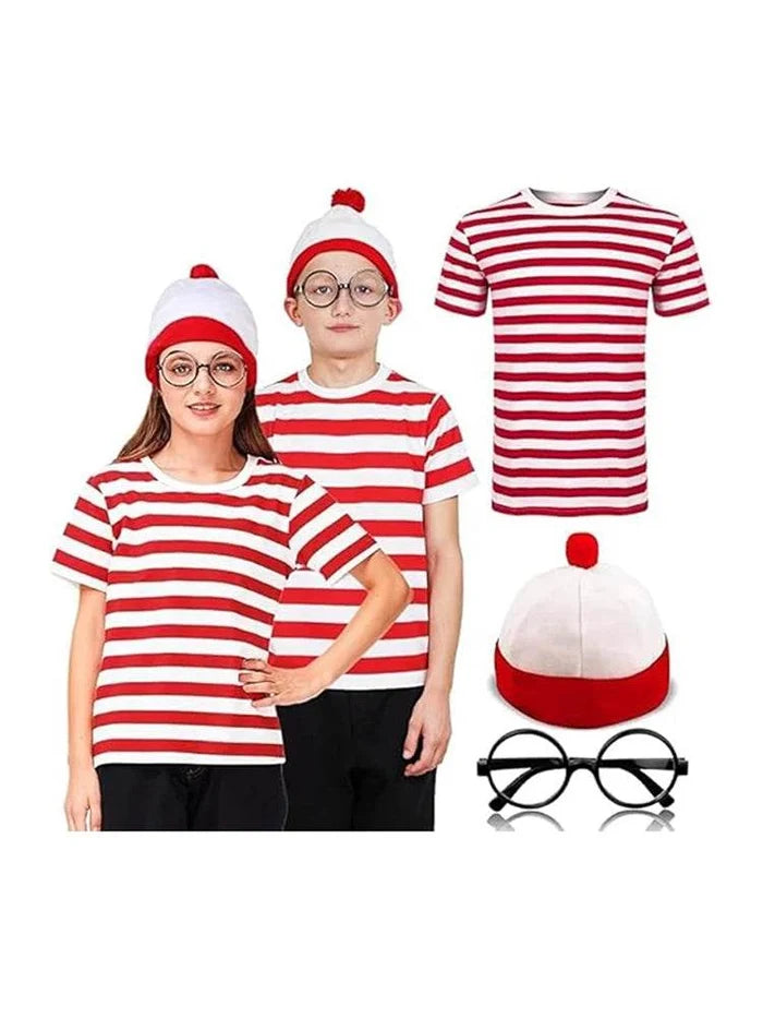 Kids Red & White Striped Outfit Set - thefancydress.co.uk