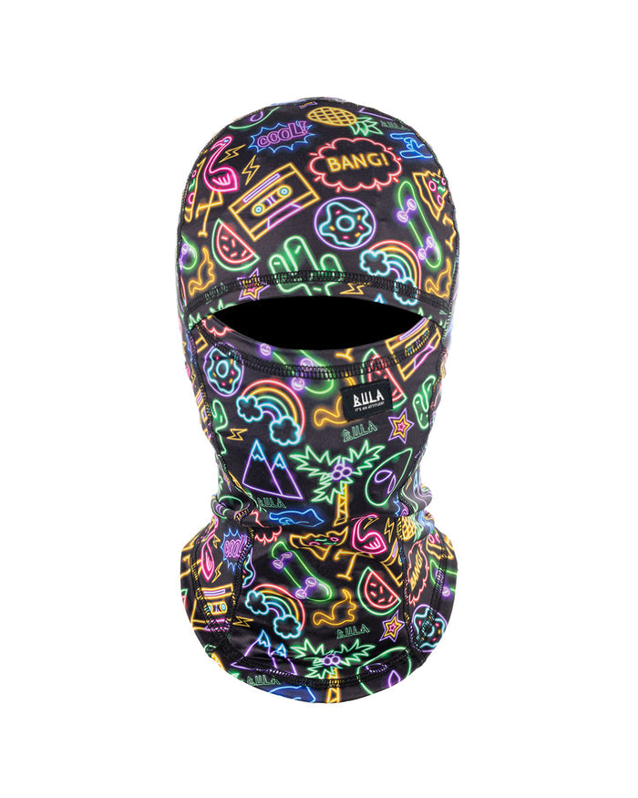 Neon patterned balaclava on a white background