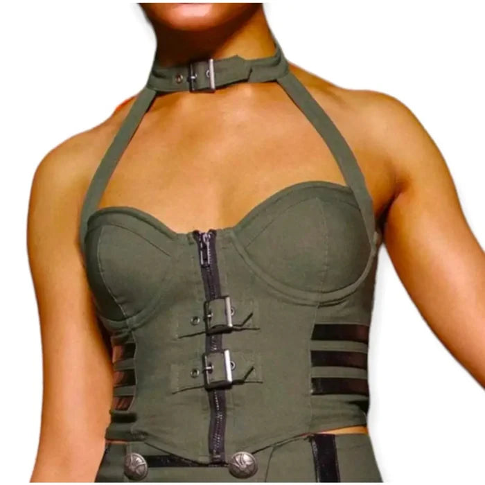 Killstar Patrol Khaki Bustier Crop Top