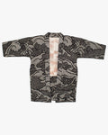 Kiriko Custom, Altered Haori Jacket, Full Shibori, Black with White Seigaiha and Leaves