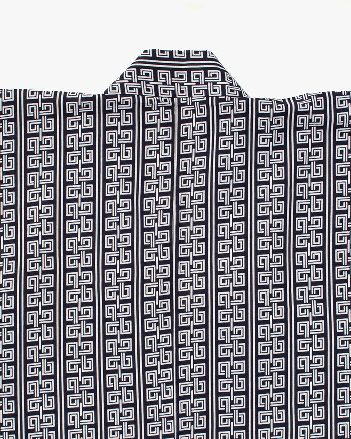 Kiriko Custom, Altered Yukata Jacket, Indigo with White Geometric Pattern