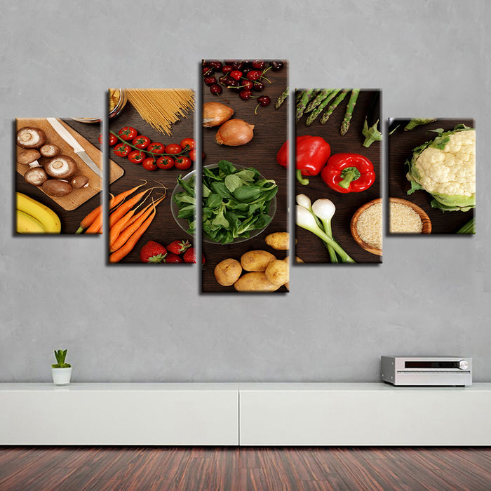 Kitchen Decor Vegetable Mushroom Chili Potato Carrot Food Wall Art Canvas Printing - BlueArtDecor