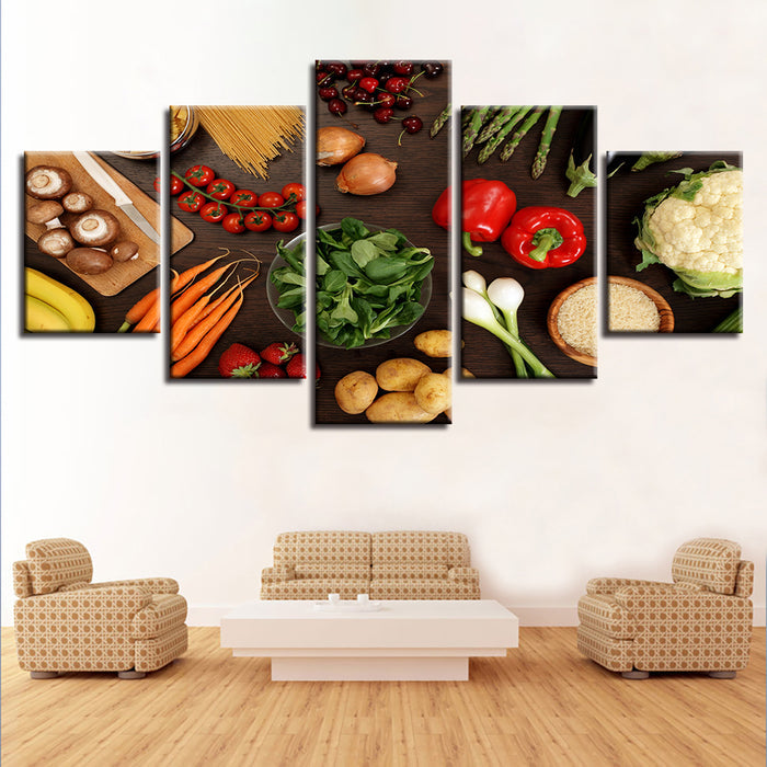 Kitchen Decor Vegetable Mushroom Chili Potato Carrot Food Wall Art Canvas Printing - BlueArtDecor