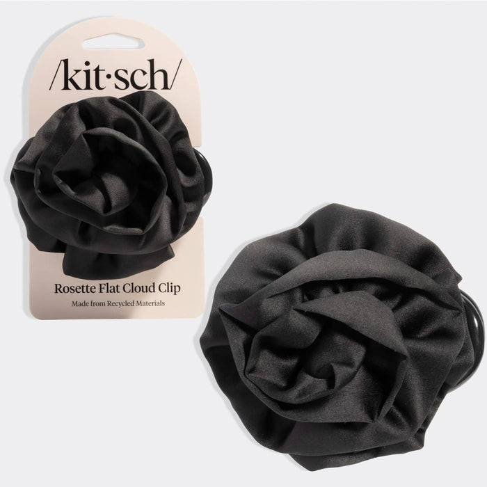 Kitsch Satin Rosette Medium Flat Cloud Clip - Black