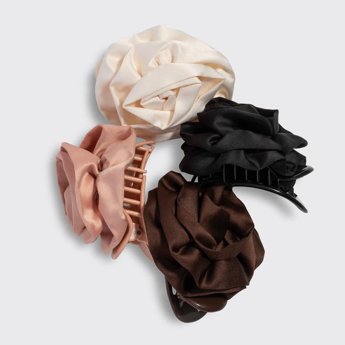 Kitsch Satin Rosette Medium Flat Cloud Clip - Black