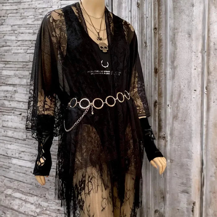 Lace Long Fringe Floral Kimono